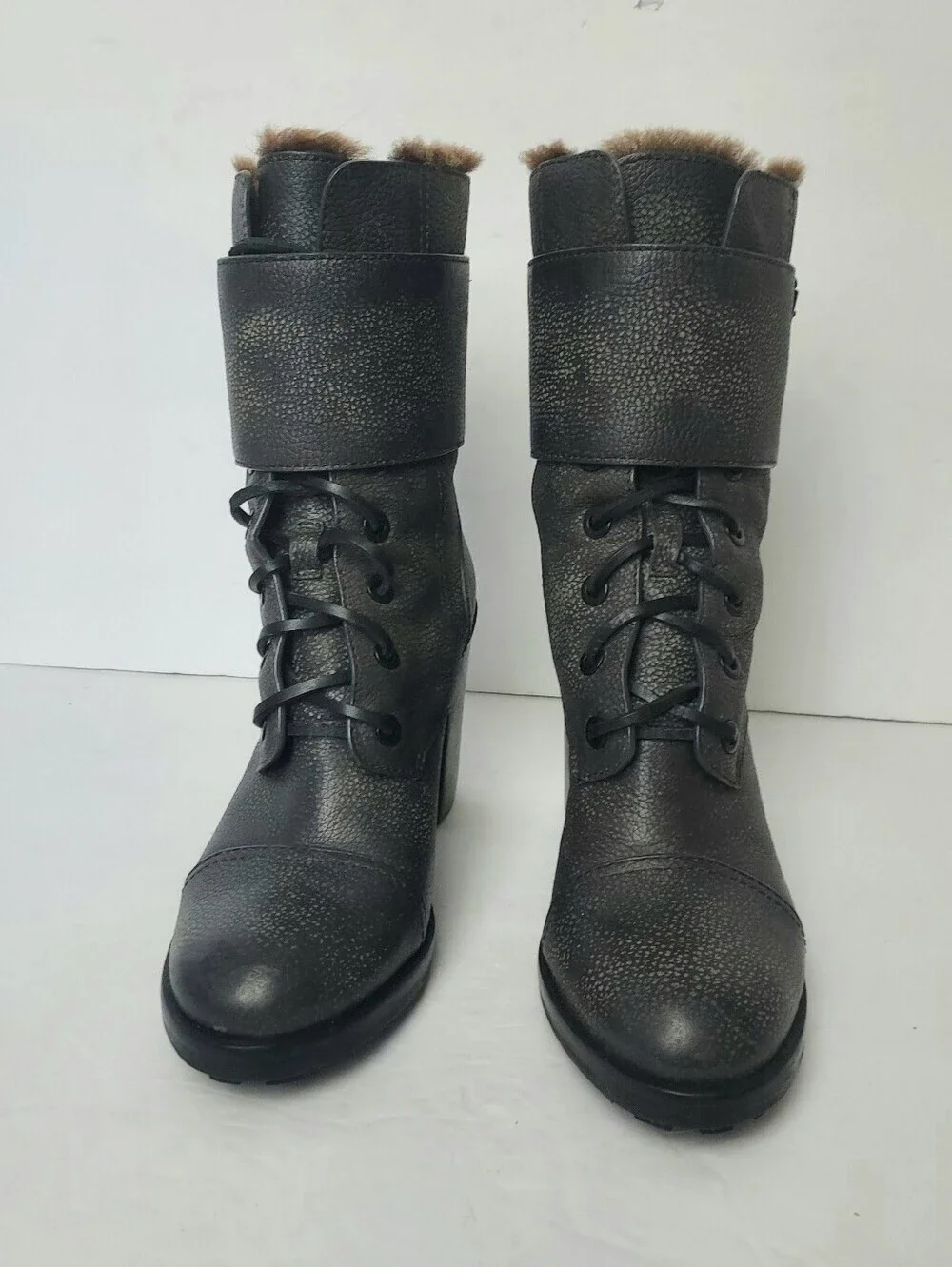 Tory Burch Boots Broome Combat Boot With Shearling Fur Lining Lace Up Booties 8